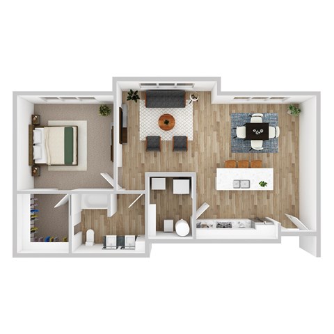 Floor plan for 1 bed, 1 bath, 883 sqft